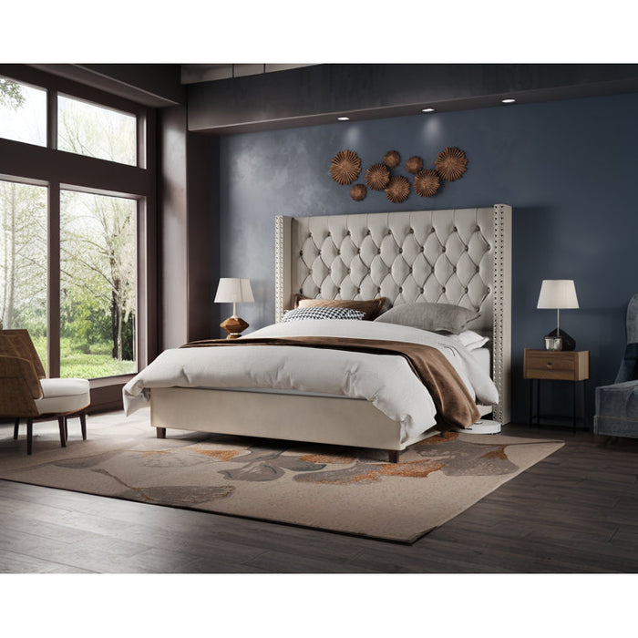 Queen Size Cream Duluth Upholstered Wingback Bed - new