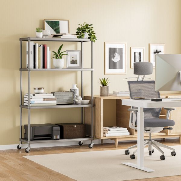 Seville Classics HOME 4-Tier Steel Shelving with Shelf Liners, 36" W x 14" D x 56.5" H, Platinum - new