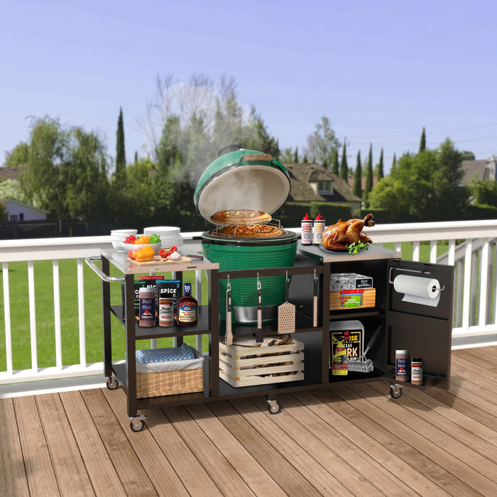 GDLF Table Compatible with Big Green Egg Grill Heavy Duty Metal Green Egg Stand with Accessories Storage - new