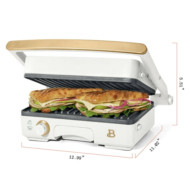 Beautiful 2-in-1 Panini Press & Grill, White Icing by Drew Barrymore - open_box