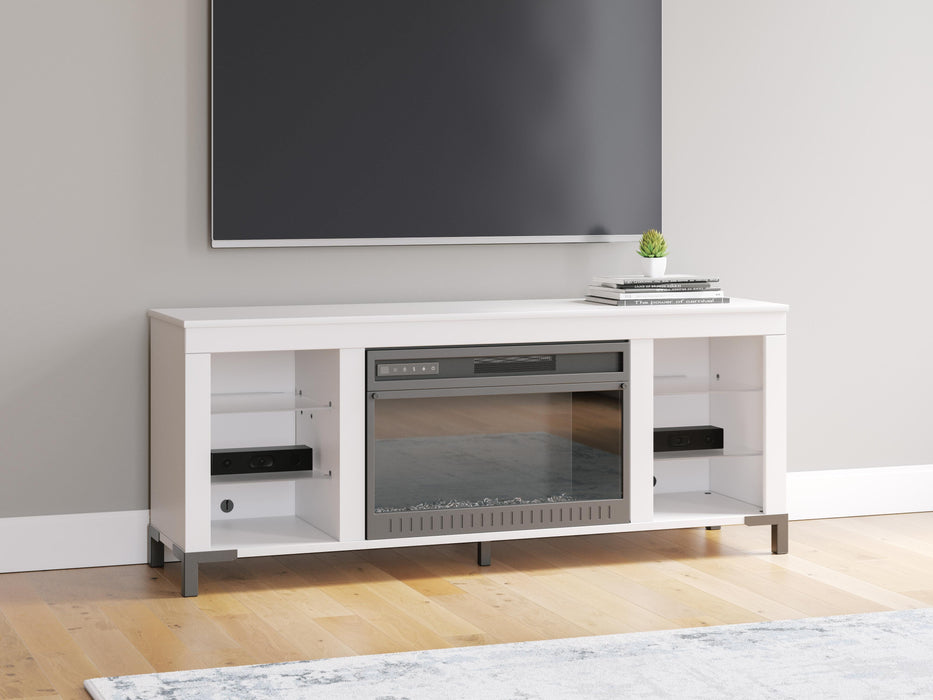 Brollevi White TV Stand with Fireplace