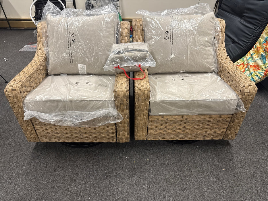 Better Homes & Gardens River Oaks Outdoor Swivel Gliders with Patio Covers, Set of 2, Natural - new