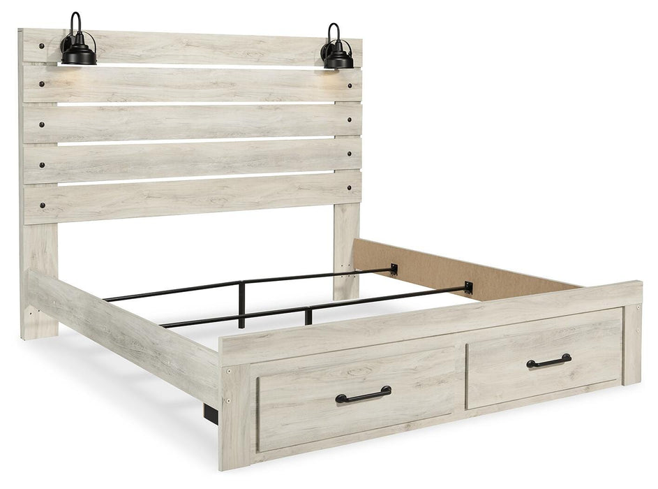 Cambeck Whitewash Cambeck King Panel Bed with 2 Storage Drawers