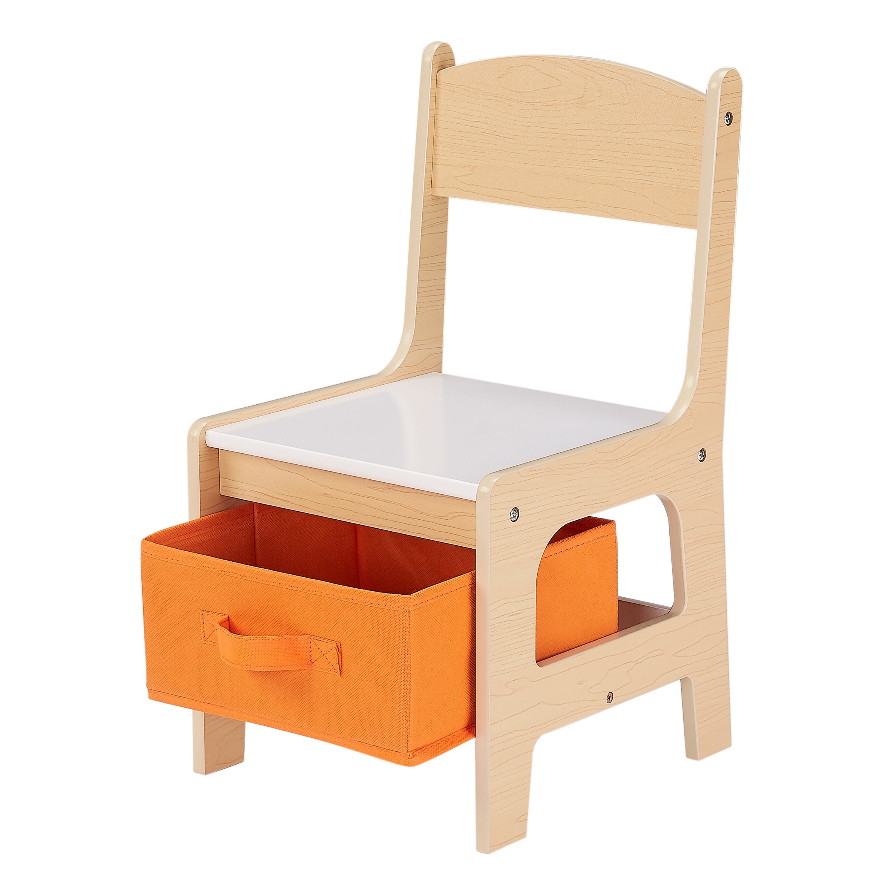 Senda Kids 3 Piece Wooden Storage Table and Chairs Set, White and Natural, Ages 3-7 - open_box