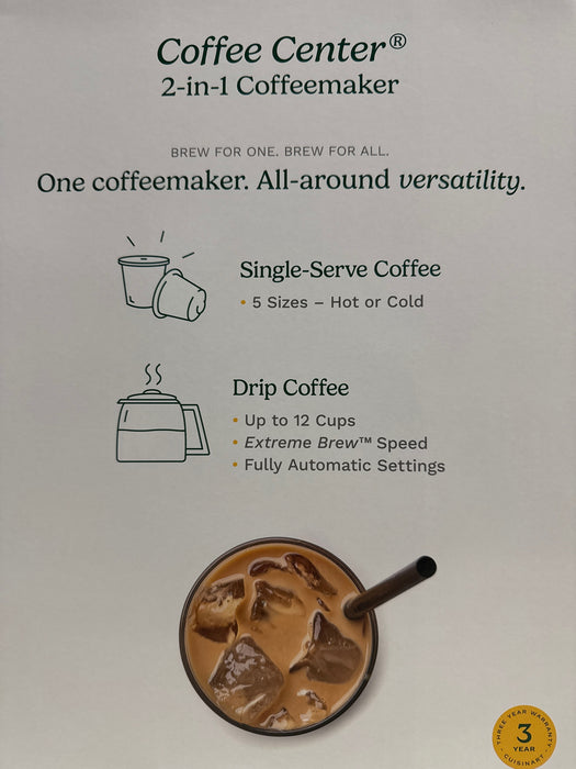Cuisinart 2-in-1 Coffeemaker, 12 Cup Capacity, Single Serve, Hot or Iced - open_box