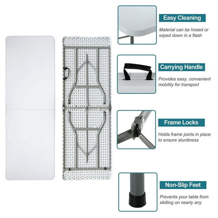 YouYeap Folding Utility Table 6ft Fold-in-Half Portable Plastic Picnic Party Dining Camp Table, White - open_box