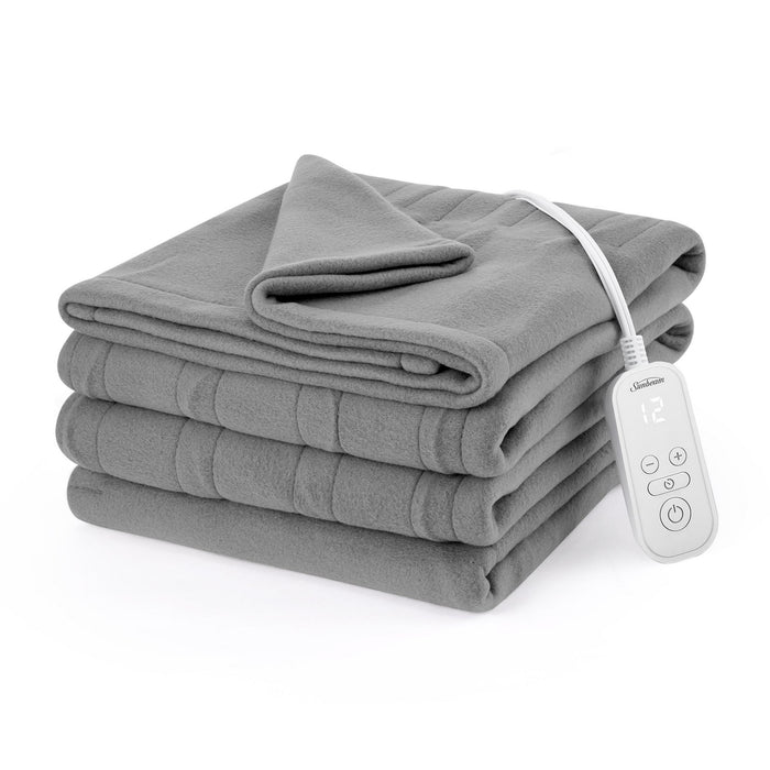 Sunbeam Electric Heated Bed Blanket Gray Soft Brushed Fleece 12 Heat Settings Full 84 x 72 - new
