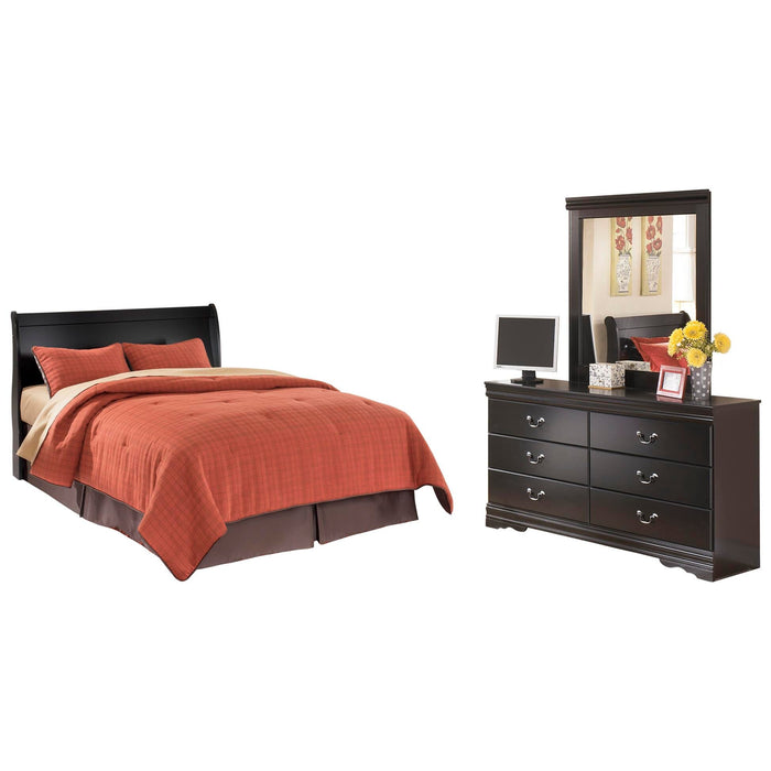 Huey Vineyard Black Huey Vineyard Queen Sleigh Headboard Bed with Mirrored Dresser