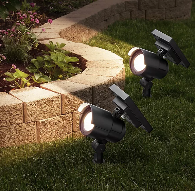 Member's Mark Matte Black LED Solar Spot Lights, 2-pack - open_box