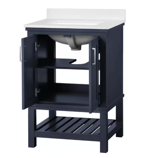 Tupelo 24 in. Single Sink Midnight Blue Bath Vanity with White Engineered Stone Top (Assembled) - open_box
