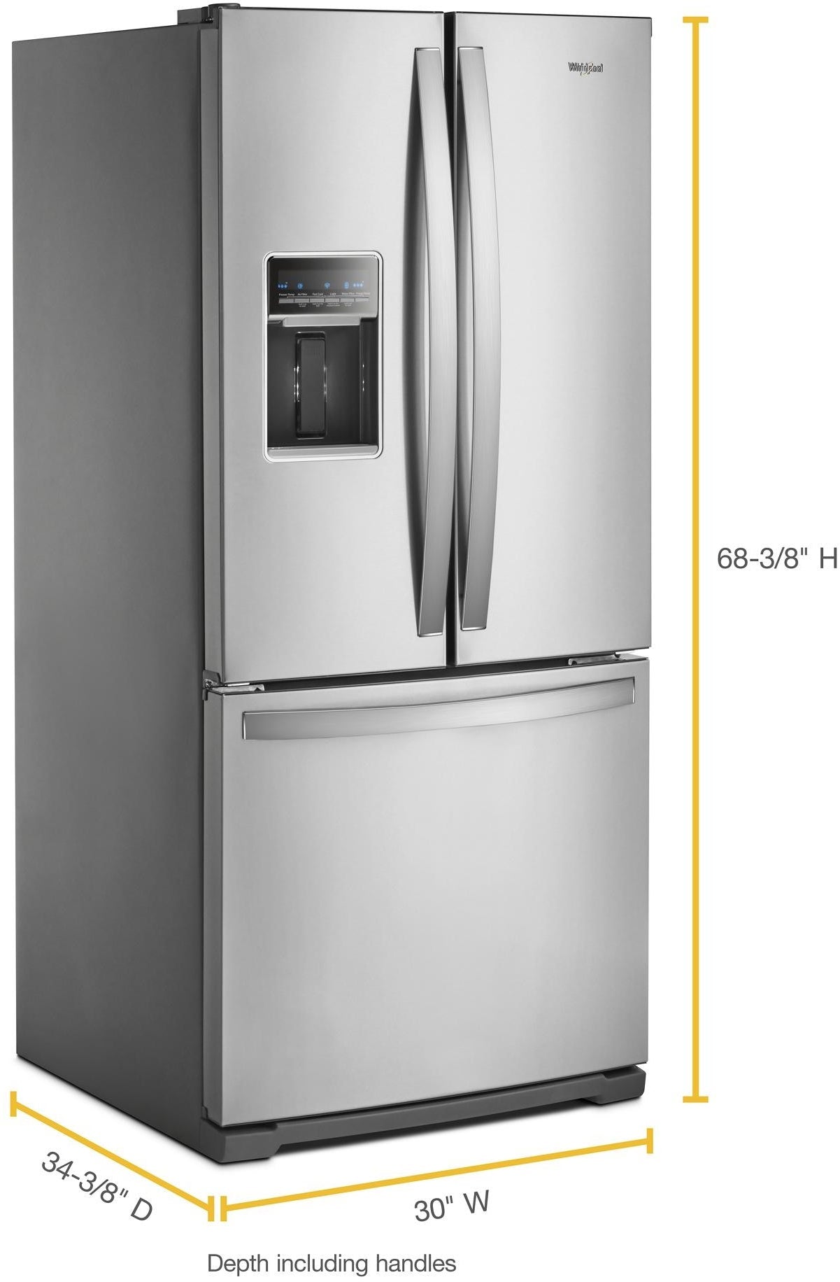 30 Inch, 20 Cu. ft. Freestanding French Door Refrigerator with External Water Dispenser: Stainless Steel - display_model