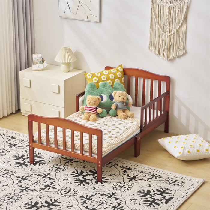 Ktaxon Baby Toddler Bed Solid Wood Bedroom Furniture with Safety Rails Espresso - new