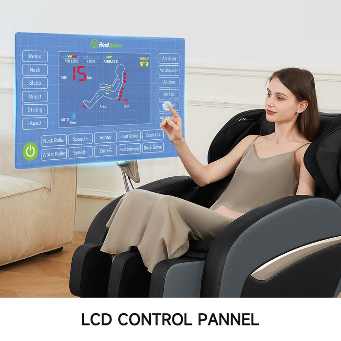 Real Relax Full Body Zero Gravity Shiatsu Recliner Electric Massage Chair, Black - use_like_new