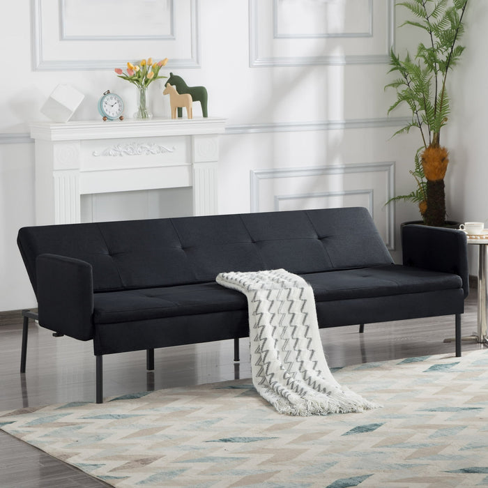BSHTI 74.8” Futon Sofa Bed,Black Polyester Upholstered,Twin Size Convertible Sofa,5 Adjustable Positions Backrest for Living Room,Office,Small Apartment - open_box