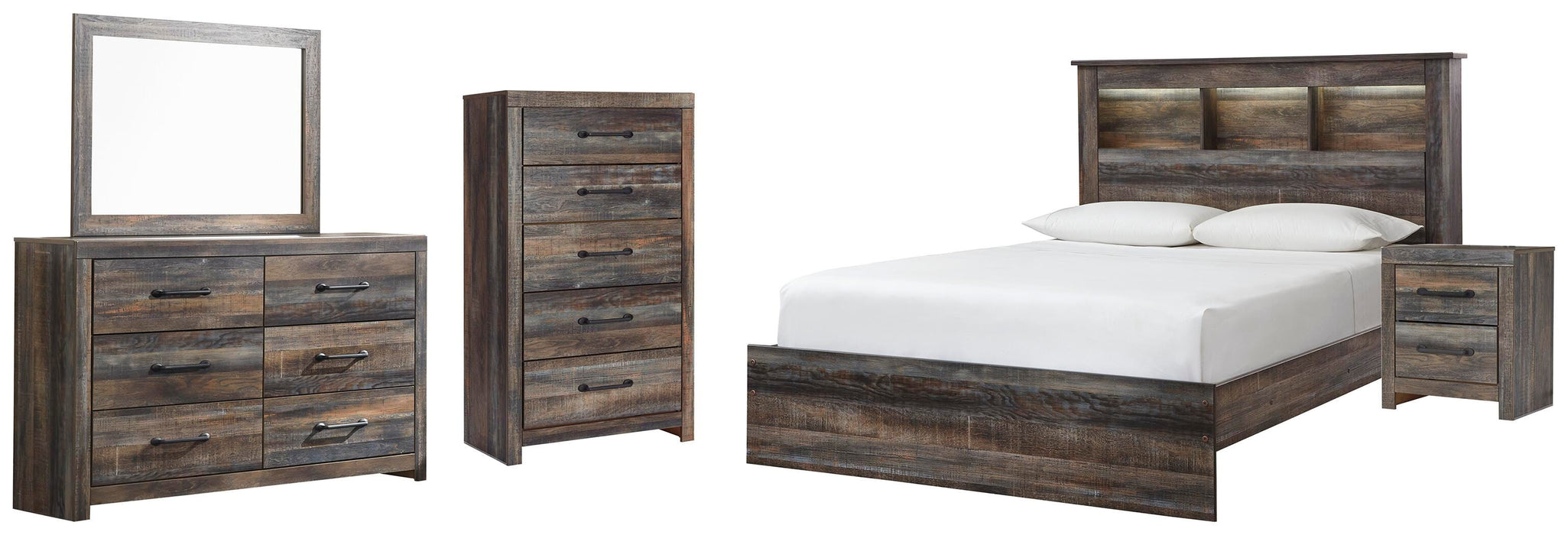 Drystan Multi Drystan Queen Bookcase Bed, Dresser, Mirror, Chest and Nightstand