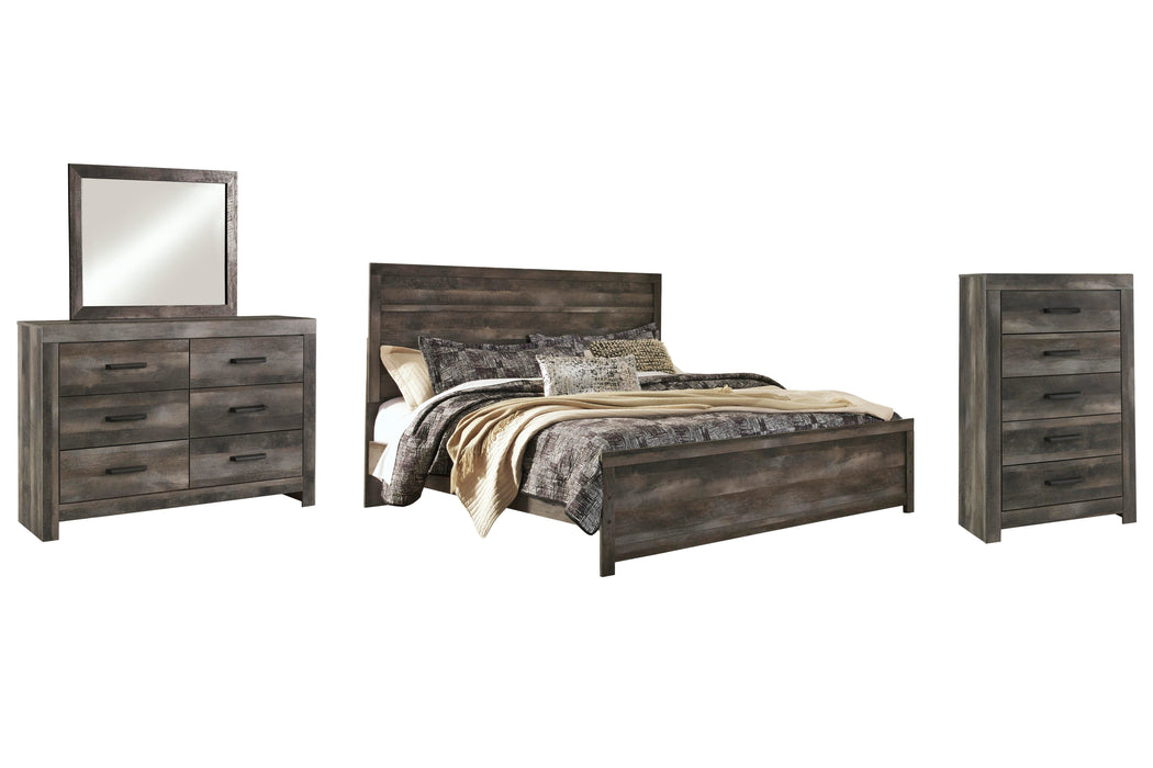 Wynnlow Gray Wynnlow King Panel Bed with Mirrored Dresser and Chest