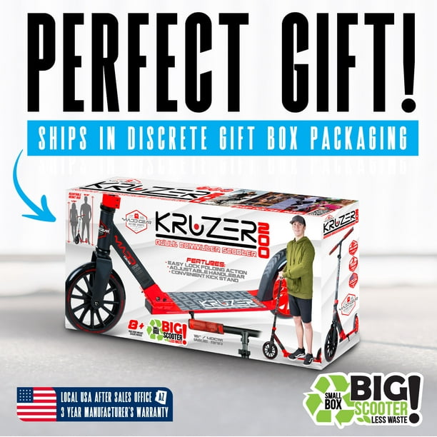 Folding Commuter Kick Scooter for Adults and Teens – Adjustable Handlebar – Big 200mm Wheels – Lightweight Durable Frame – Madd Gear Red Kruzer 200kkk - new