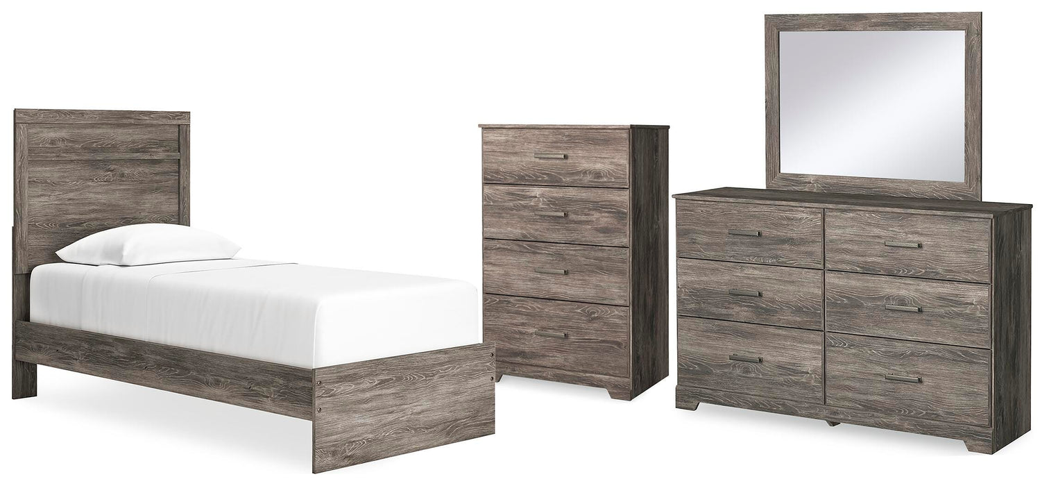 Ralinksi Gray Ralinksi Twin Panel Bed with Mirrored Dresser and Chest