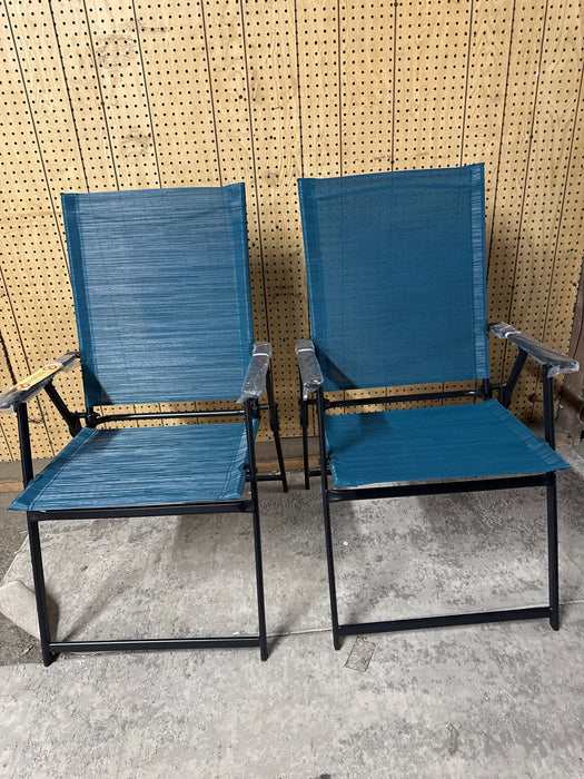 Mainstays Greyson Steel and Sling Folding Outdoor Patio Armchair - 2 Pack, Teal - new