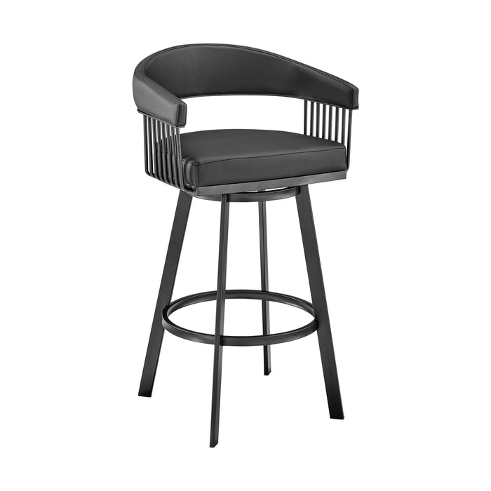 Armen Living Chelsea 25" Counter Height Swivel Bar Stool in Black Finish and Black Faux Leather - new