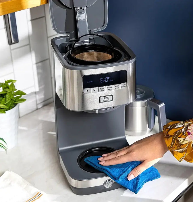 GE - 10 Cup Programmable Coffee Maker with Single Serve and Thermal Carafe - Stainless Steel - open_box