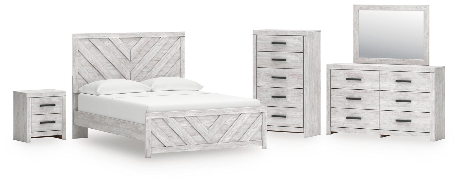 Cayboni Whitewash Cayboni Queen Panel Bed, Dresser, Mirror, Chest and Nightstand