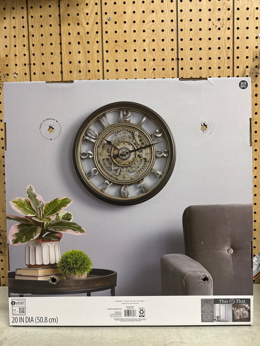 Better Homes and Gardens 20 Indoor Rustic Metal Arabic Moving Gear Analog Wall Clock - open_box