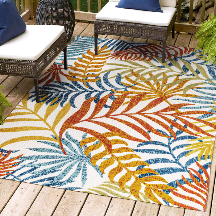 JONATHAN Y AMC100B-5 Tropics Palm Leaves Indoor Outdoor Area-Rug Bohemian Floral Easy-Cleaning High Traffic Bedroom Kitchen Backyard Patio Porch Non Shedding, 5 X 8, Cream/Orange - new