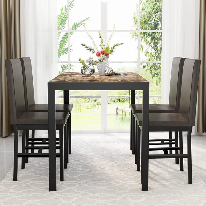 Recaceik 5 Piece Marble Sets, Table 4,with Faux Leather Metal Frame Chairs for Dining Room, Kitchen, Breakfast Corner - new