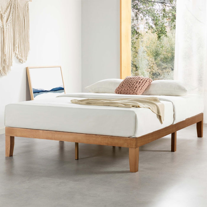Mellow Naturalista Classic - 12 Inch Solid Wood Platform Bed with Wooden Slats, Easy Assembly, Queen, Pine - new