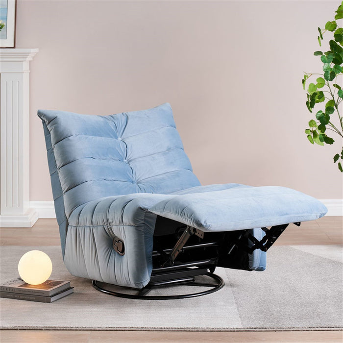 Aukfa 360 Swivel Rocker Recliner Chair Upholstered Plush Sofa for Living Room, Velvet, Blue - open_box