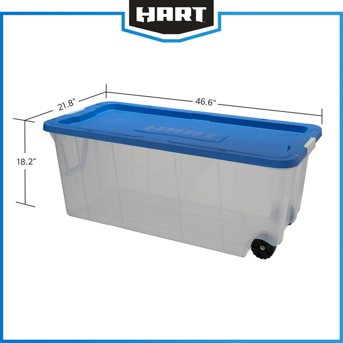 1 Pc only HART 200 Quart Latching Rolling Plastic Storage Bin Container,  ( One side cracked ) - open_box