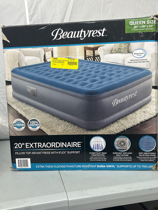 Beautyrest Extraordinaire 20” Queen Size Air Mattress with Built-in Pump - Blow-up Mattress Best for Camping & Guests, 3 Year Warranty - new