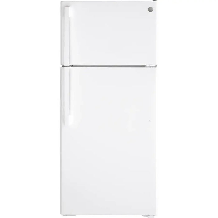 GE - 16.6 Cu. Ft. Top-Freezer Refrigerator with Edge-to-Edge Glass Shelves - White - open_box