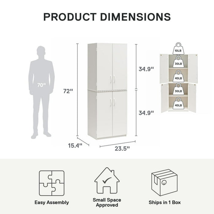 Mainstays 72" 4-Door Cabinet, White - new