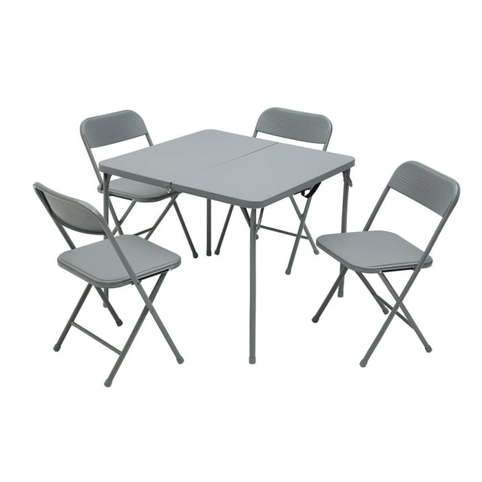 Mainstays 5 Piece Resin Card Folding Table and Four Folding Chairs Set, Gray - new