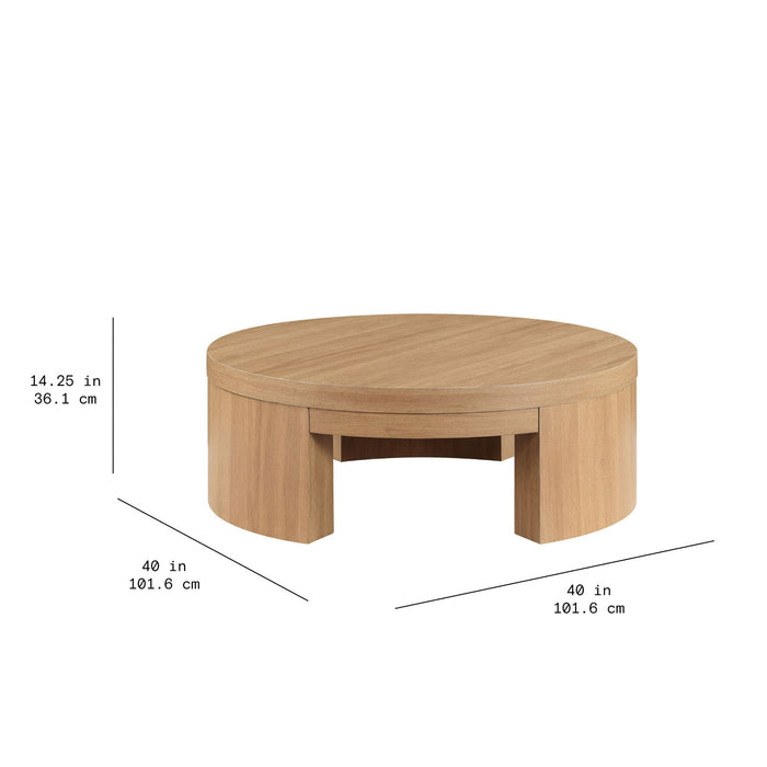 Beautiful Mod Round Coffee Table by Drew Barrymore, Warm Honey Finish - open_box