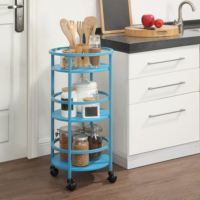 Mainstays 32" 3-Tier Rolling Round Kitchen Bar Storage Cart, Blue - new