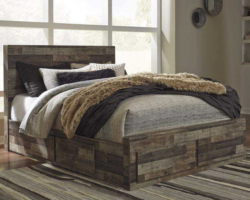 Derekson Multi Gray Derekson Queen Panel Bed with 4 Storage Drawers