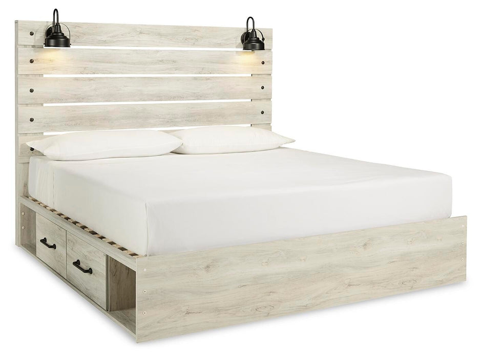 Cambeck Whitewash Cambeck King Panel Bed with 4 Storage Drawers