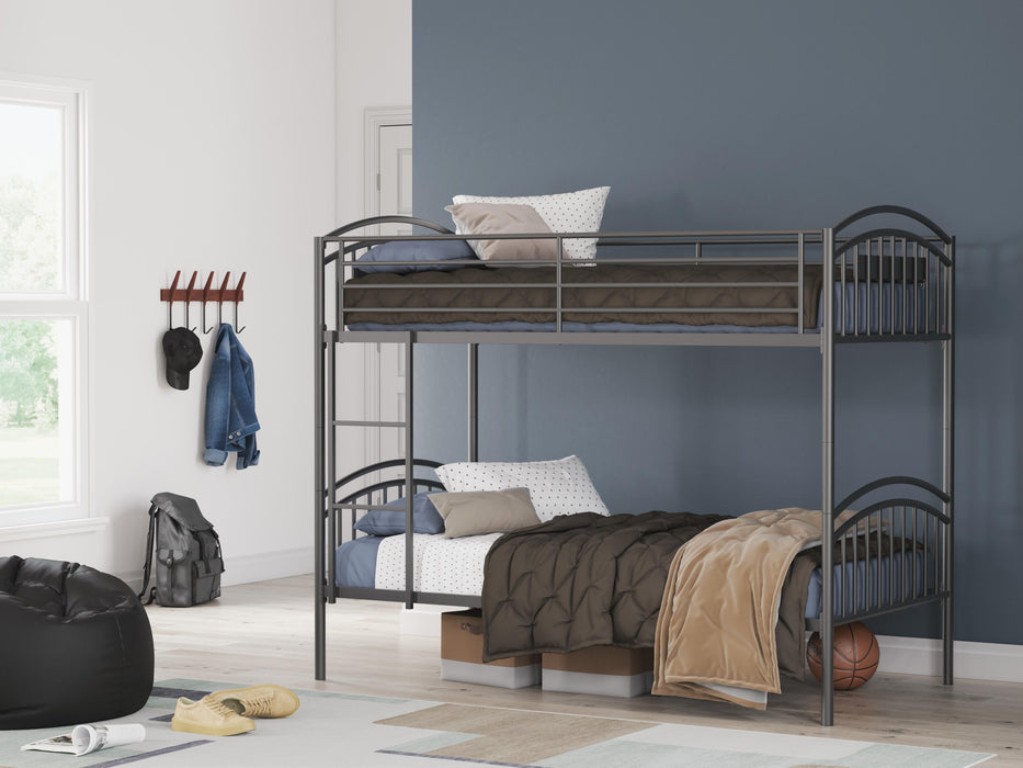 Hilletran Gray Twin/Twin Bunk Bed w/Ladder