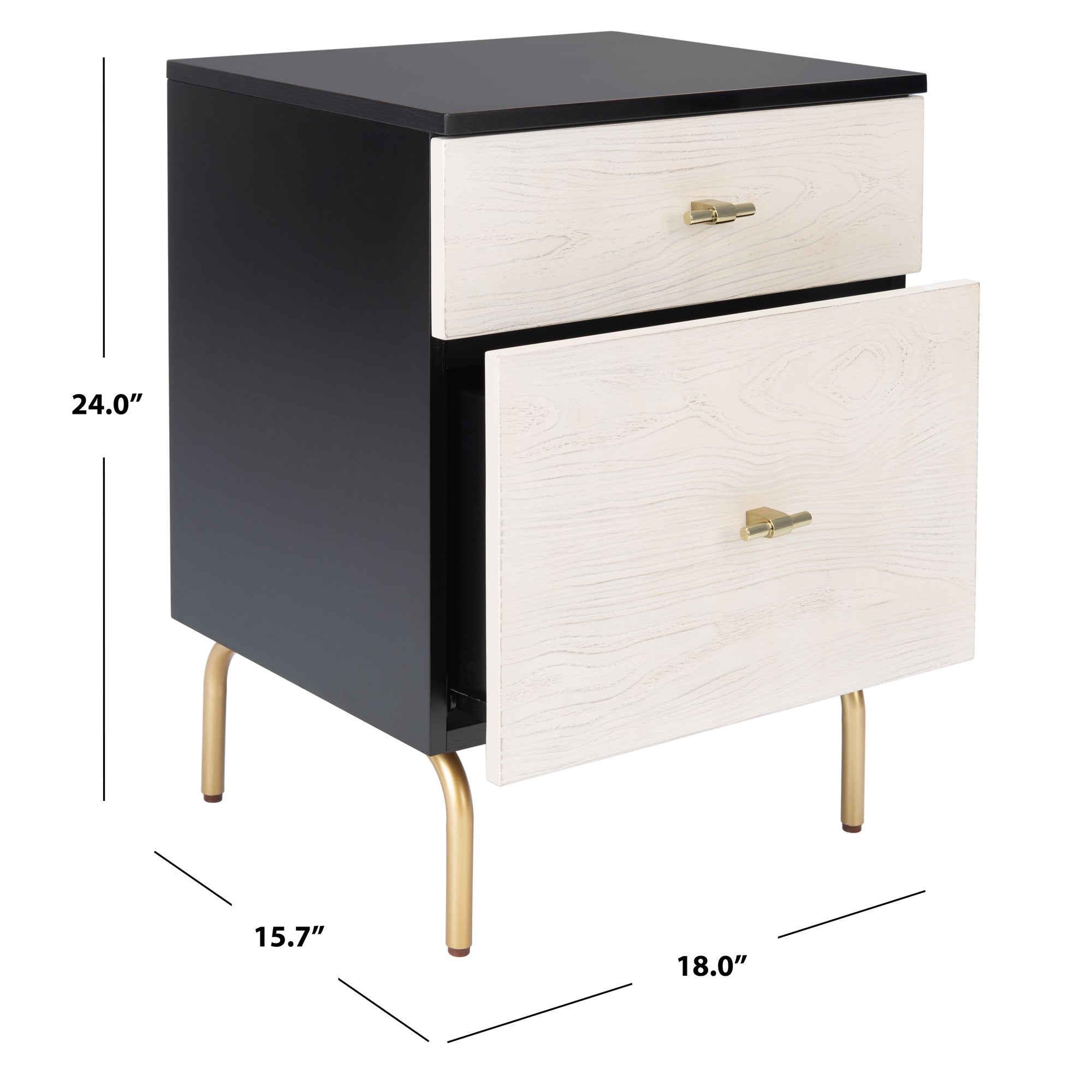 SAFAVIEH Genevieve Mid-Century 2 Drawer Nightstand, Black/White Washed - new