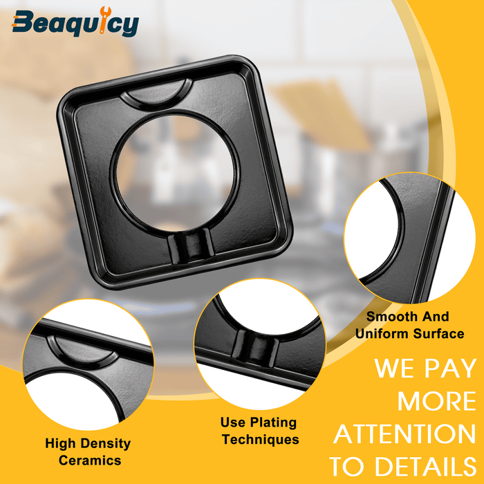 Beaquicy SGP-400 Square Gas Range Burner Drip Pan Porcelain Basics 101 for WP786333 - new