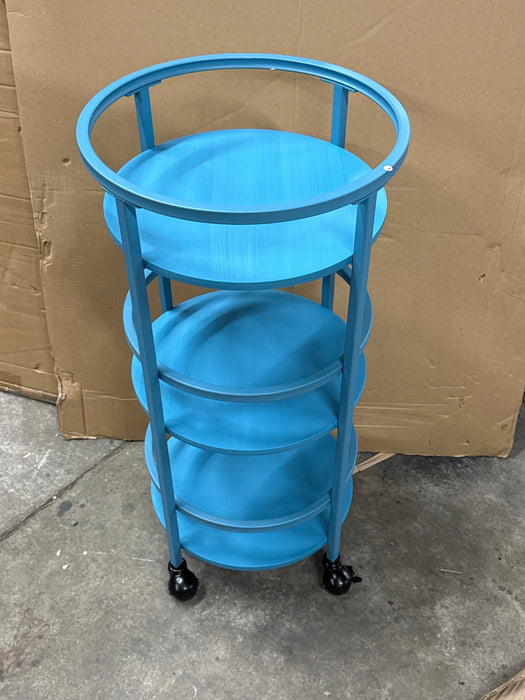 Mainstays 32" 3-Tier Rolling Round Kitchen Bar Storage Cart, Blue - new