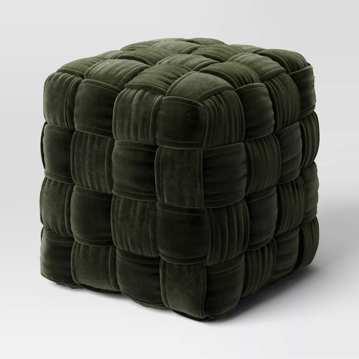 Square Woven Pouf Ottoman Green Velvet - Threshold - new