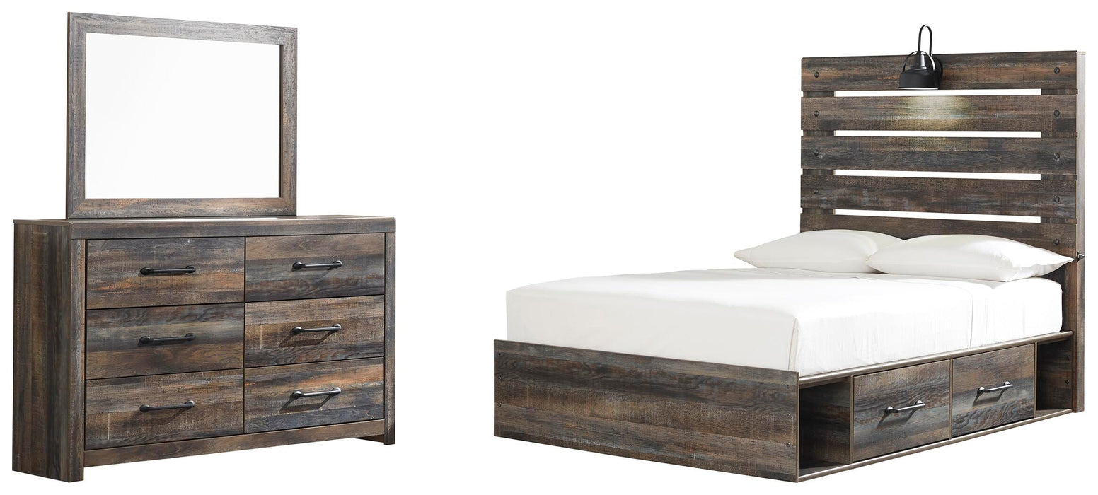 Drystan Multi Drystan Full Panel Bed with 4 Storage Drawers with Mirrored Dresser