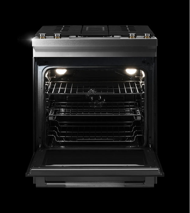 JennAir  30 Inch Slide-In Dual Fuel Range with 4 Sealed Burners, 6.2 cu. ft. Oven Capacity, Continuous Grates, Self-Clean Mode, Downdraft Ventilation, and True Convection: Stainless Steel - used_good