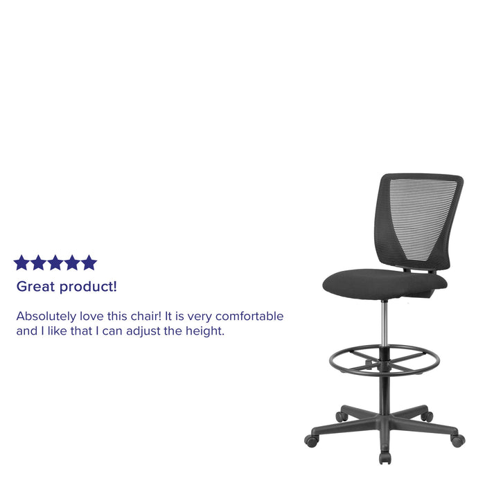 Flash Furniture Harper Ergonomic Mid-Back Mesh Drafting Chair with Black Fabric Seat and Adjustable Foot Ring - new
