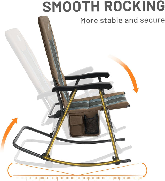 TIMBER RIDGE Foldable Padded Rocking Chair for Outdoor, High Back and Heavy Duty, Portable for Camping, Patio, Lawn, Garden, Yard or Balcony, Supports 300lbs (Brown) - open_box