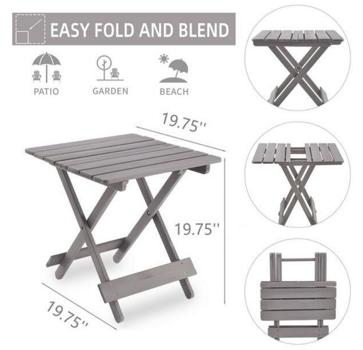 Zeus & Ruta 19.75 in. W Gray Wood Folding Square Outdoor Side Table for Outdoors, Patio, Pool and Porch - new